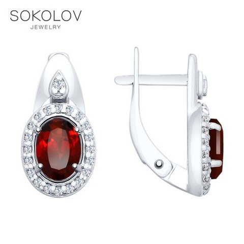 Drop Earrings with stones SOKOLOV from silver with garnet and cubic zirkonia, fashion jewelry, 925, women's male, long earrings ► Photo 1/4