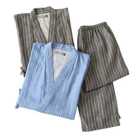 Hot sale 100% cotton kimono men robe pajamas sets simple short sleeve japanese Robe trousers for male plus size XL pyjamas Robes ► Photo 1/6