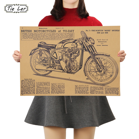 TIE LER Motorcycle Design Poster Cafe Bars Kitchen Decor Posters Adornment Vintage Poster Retro Kraft Paper Wall Stickers ► Photo 1/6