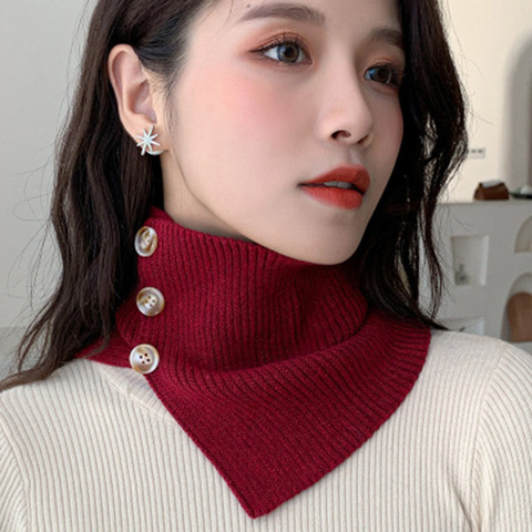 Fashion Wool Knit Windproof Warm Scarf Winter Thick Elastic Button Soft False Collar Neck Guard Scarves Women Bib Pullover O24 ► Photo 1/6