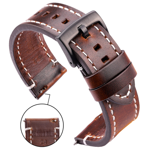 Genuine Leather Watchbands 18mm 20mm 22mm 24mm Black Dark Brown Women Men Cowhide Watch Band Strap Belt With Buckle ► Photo 1/6