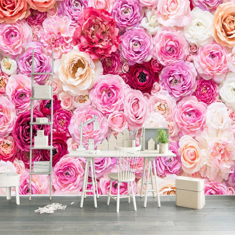 Custom Any Size Mural Wallpaper 3D Rose Flowers Wall Painting Living Room Wedding House Home Decor Wall Papers Papel De Parede ► Photo 1/6