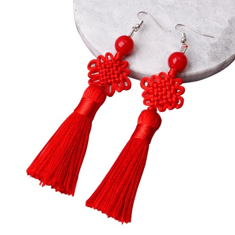 Colorful Thread Braided Chinese Knot Tassel Earrings for Women Handmade Lucky Peace Knot Long Fringed Earrings Hanging 2022 New ► Photo 1/6