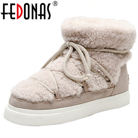 FEDONAS Sweet Women Wool Cow Suede Ankle Boots Female Big Size Snow Boots Dancing Casual Shoes Woman Newest Flats Platform Boots ► Photo 1/6