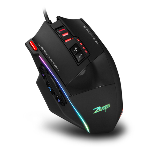 Zelotes C-13 Wired Gaming Mouse 13 Programming Keys Adjustable 10000DPI RGB Light Belt Built-in Counterweight Mechanism mouse ► Photo 1/6