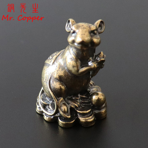 Antique Bronze Chinese 2022 New Year Rat Statue Miniatures Figurines Vintage Copper Zodiac Animal Mouse Love Corn Ornament Decor ► Photo 1/6