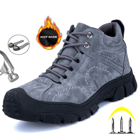 High Quality Work Shoes Steel Toe Safety Shoes Winter Plush Warm Safety Boots Men's Boots Puncture-Proof Work Boots Men Shoes ► Photo 1/6