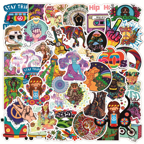 50Pcs Retro Hippies Stickers DIY Skateboard Guitar Fridge Laptop Motorcycle Luggage Phone PVC Decal Graffiti Stickers Kids Toys ► Photo 1/5