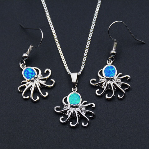 Lovely Octopus Turtle Swirl Sea World Series Blue Fire Opal Jewelry Sets for Gift ► Photo 1/6