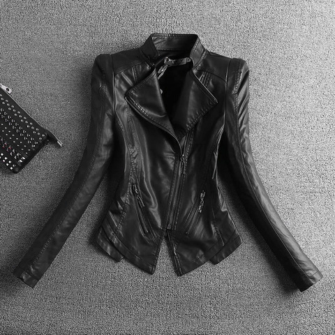 2022 New Women's Jacket Fashion Black Motorcycle Leather Jacket Women Zippers Basic Coat Biker Leather Coat Plus Size 4XL C-2 ► Photo 1/6