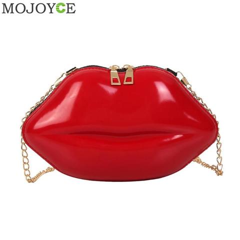 Lips Shape PVC Handbags Solid Zipper Shoulder Bag Crossbody Messenger Phone Coin Bag Evening Party Clutches Bolsas Feminina Saco ► Photo 1/6