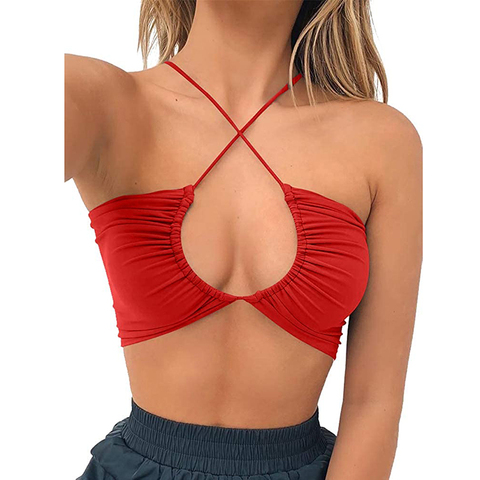 Women's Sexy Criss Cross Lace Up Sling Basic Bow Tie Crop Top ► Photo 1/6