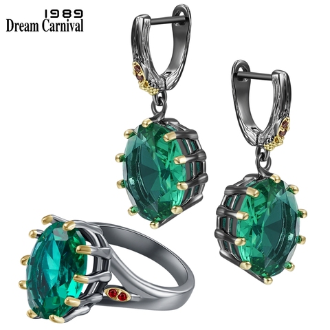 DreamCarnival1989 Big Green Zircon Ring Earrings Set for Women Delicate Fine Cut Dazzling Prong Bridal Jewelry Hot Sell ER4034S2 ► Photo 1/6