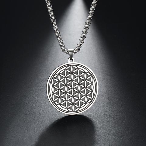 My Shape Flower of Life Necklace Stainless Steel Chain Round Pendant Jewelry Choker Silver Color Statement Men Necklace Gift ► Photo 1/5