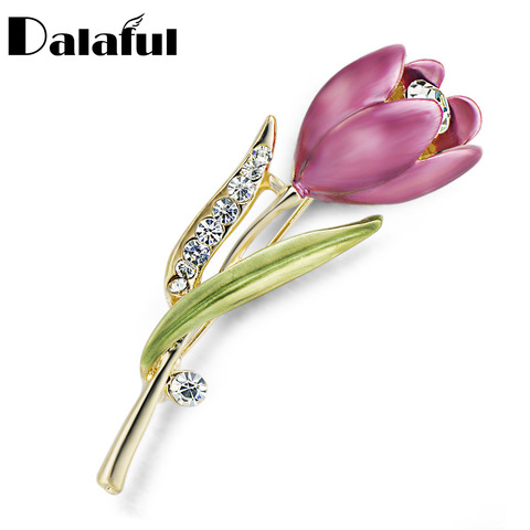 Elegant Tulip Flower Brooch Pin Crystal Costume Jewelry Clothes