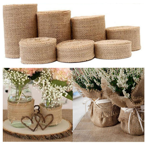 2Yards/roll Natural Jute Burlap Ribbon for Crafts DIY Hemp Ribbon Lace Material Wedding Party Decorative Christmas Gift Wrapping ► Photo 1/6