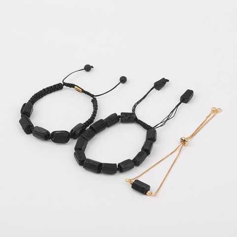 10Pcs/Lot Natural Black Tourmaline Nugget Beads Cord Knotted Adjustable Bracelet Women Gold Chains Tennis Bracelet Wholesales ► Photo 1/4