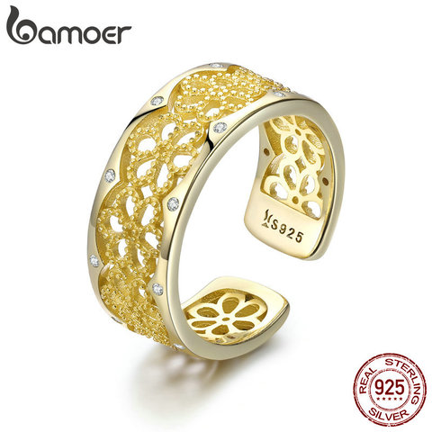 BAMOER 100% 925 Sterling Silver Lace Charming Finger Rings for Women Adjustable Ring Wedding Engagement Jewelry anel SCR460 ► Photo 1/6