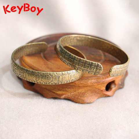 Vintage Brass Hundred Chinese Letters Blessing Bangle Adjustable Pure Copper Lucky Women Men Hand Bracelet Decorations Crafts ► Photo 1/6