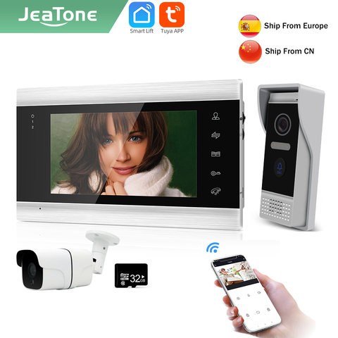 Jeatone Tuya smart phone7 ‘’ WIFI wireless video intercoms for home indoor Monitor Doorbell with 720P camera Outdoor System unit ► Photo 1/6