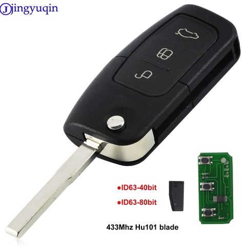 jingyuqin 433MHz 4D63 40bit 80bit 3 Buttons Flip Folding Remote Control Key for Ford Focus Fiesta 2013 Fob Case HU101 Blade ► Photo 1/4