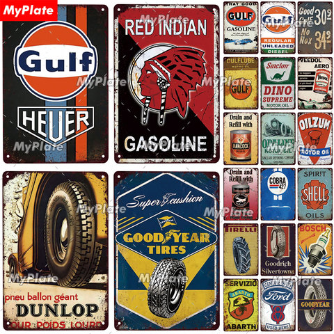 GASOLINE Vintage Plaque Tin Sign MOTOR OILS Metal Sign Wall Decor For Garage TIRES Plate Car Service Poster ► Photo 1/6