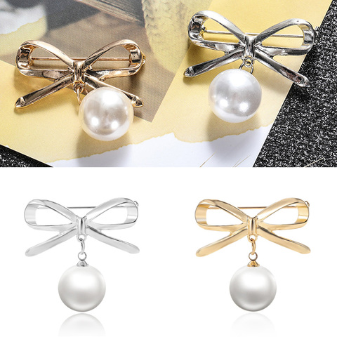 Rinhoo Fashion Bow Big Pearl Pendant Tassel Brooch Pins For Women Bowknot Pearl Pins Wedding Banquet Accessories Simple Brooch ► Photo 1/6