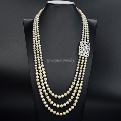 GG Jewelry 28''-32'' 3 Strands White Pearl CZ Connector Necklace ► Photo 1/4
