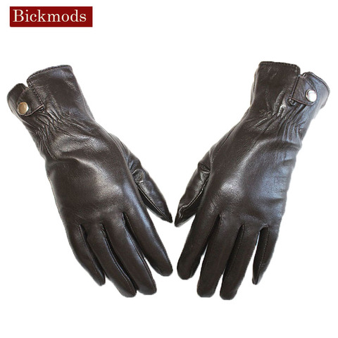 Women's leather gloves plus cashmere warm autumn and winter outdoor electric bike riding and driving color sheepskin gloves ► Photo 1/6