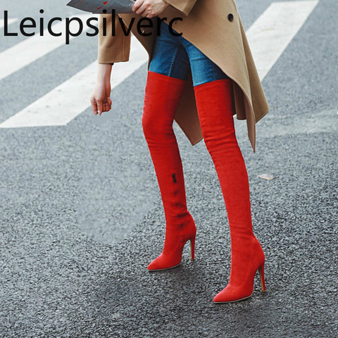 Women's Boots Autumn And Winter The New fashion Pointed zipper Fine heel High heel Women's Over the knee boots plus size 32-48 ► Photo 1/6