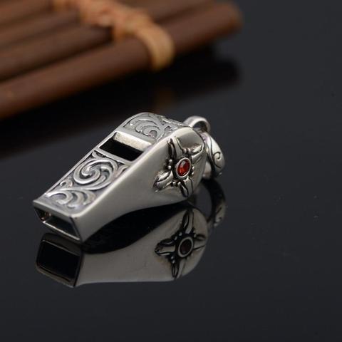 S925 pure silver jewelry retro Thai silver whistle necklace pendant for men fashionable women can blow whistle pendantfor woman ► Photo 1/6