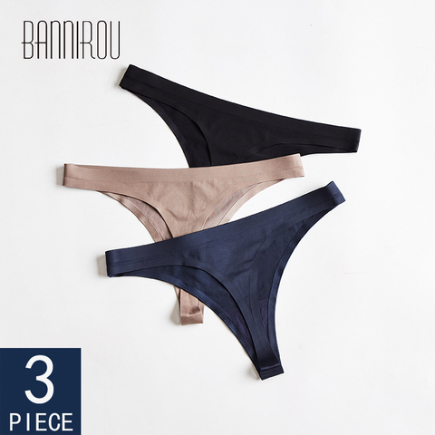BANNIROU Solid Seamless Woman Underwear Sexy Sports Panty Female T-back Soft G-string Thong For Woman Underwear Ice Silk 3 Pcs ► Photo 1/6