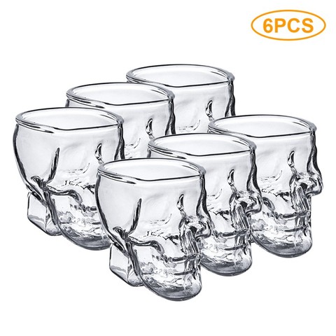 6PCS Skull Shaped Clear Glass Novelty 2.8 Oz Shot Glasses Decorative Halloween Drinkware for Party Home Office Bar Hotel Decor ► Photo 1/6