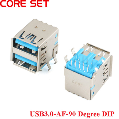 5Pcs High speed USB Dual 3.0 Socket 90 Degree USB 3.0 Jack Female Charging Connector Female AF type For Laptop Notebook Computer ► Photo 1/3