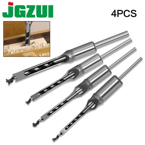 4PCS HSS Twist Drill Bits Square Auger Mortising Chisel Drill Set Square Hole Woodworking Drill Tools Kit Set Extended Saw ► Photo 1/6