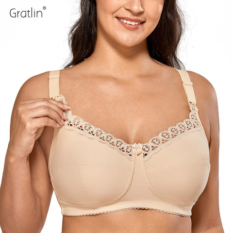 Women's Breastfeeding Nursing Bra Plus Size Cotton Wirefree Soft Maternity Bra with Lace ► Photo 1/5