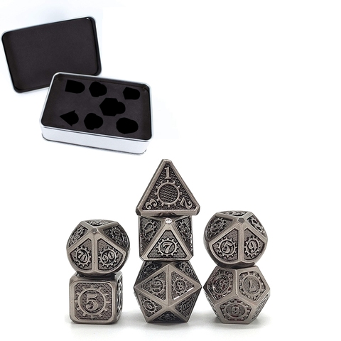 7 PCS Steampunk Style Metal Dice Metallic DND Game D&D Dice with Free Metal Case 448D ► Photo 1/6