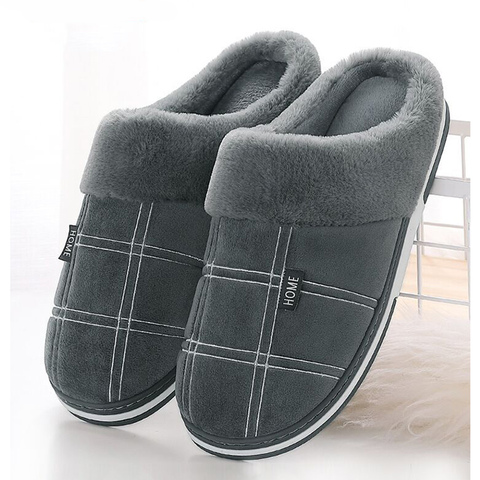 Men shoes winter Slippers Suede Gingham Plush Velvet Indoor shoes for Men Home Slippers 2022 Non slip Waterproof Male slipper ► Photo 1/6