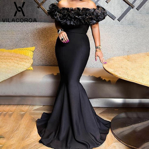 Black Party Ladies Dress Off Shoulder Open Back High Waist Sexy Dress Elegant Noble Banquet Women Dress Evening Gown Robe Longue ► Photo 1/6