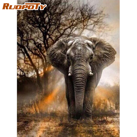 RUOPOTY Frame Picture Diy Painting By Numbers Kits Coloring By Numbers Elephant Acrylic Canvas Painting Handpainted Drawing Art ► Photo 1/6
