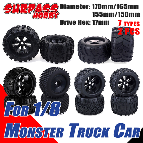 SURPASS HOBBY 2PCS 170MM 165MM 155MM 150MM Tyre Weel Monster Truck Tires Wheels 17mm Hub Hex for 1/8 RC Car Redcat Traxxas Trx4 ► Photo 1/6