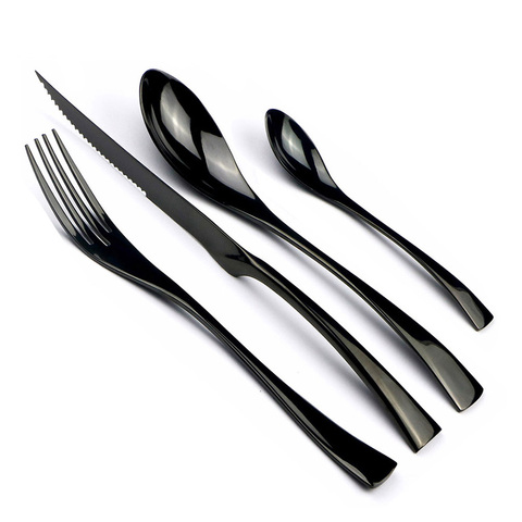4-Piece 18/10 Stainless Steel Flatware Set Black Dinnerware Steak Knife Fork Spoon Teaspoon Cutlery Food Tableware Dropshipping ► Photo 1/6