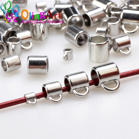 OlingArt 20pcs/lot Hole 2/4/5/6mm Silver color Pendant charm Clip Clasp Bail Beads for Leather Rope DIY Necklace Jewelry Making ► Photo 1/6