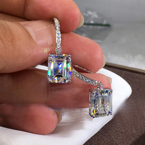 Huitan Classic 4 Claws Square Shape Women Drop Earring with Small Hoop Ladies Earring Shine Cubic Zirconia High Quality Jewelry ► Photo 1/4