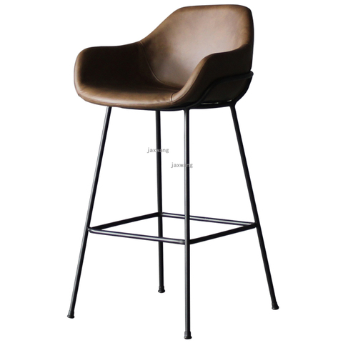 Retro Light Luxury Bar Chairs Nordic Leisure PU Backrest Armrest High Bar Stool Kitchen Furniture Modern Hotel Lounge Bar Chair ► Photo 1/6