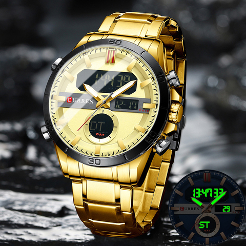 CURREN Fashion Sport Gold Men's Digital Watches with Stainless Steel Chronograph Luminou Wristwatch LED Male Wrist Watch For Men ► Photo 1/6