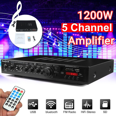 5.0 bluetooth 298BT Power Amplifier LCD Display Audio HiFi 2000W 220V-240V 50Hz 5CH Home Theatre FM Radio Support SD/USB ► Photo 1/6