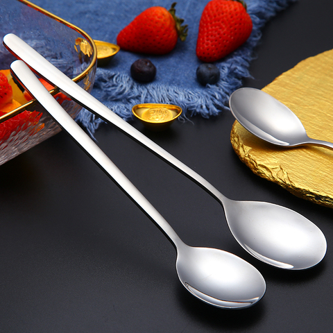 304 Stainless Steel Spoons With Long Handle Korean Soup Spoon Dinner Spoons Rice/Salad Tableware ► Photo 1/5