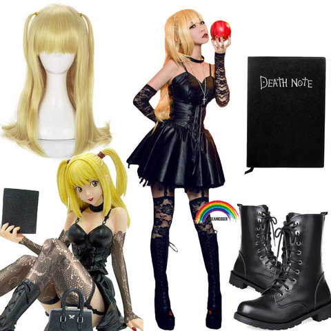 4 PICS Death Note Misa Amane Imitation Leather Sexy Tube Tops Lace Dress Uniform Outfit Anime Cosplay Costumes WIGS NOTRBOOK ► Photo 1/6