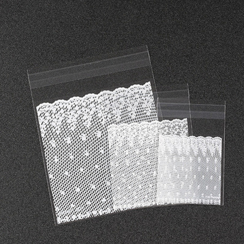 100pcs Plastic Transparent White lace Candy Cookie Gift Bag with DIY Self Adhesive Pouch Wedding Birthday Party ► Photo 1/6